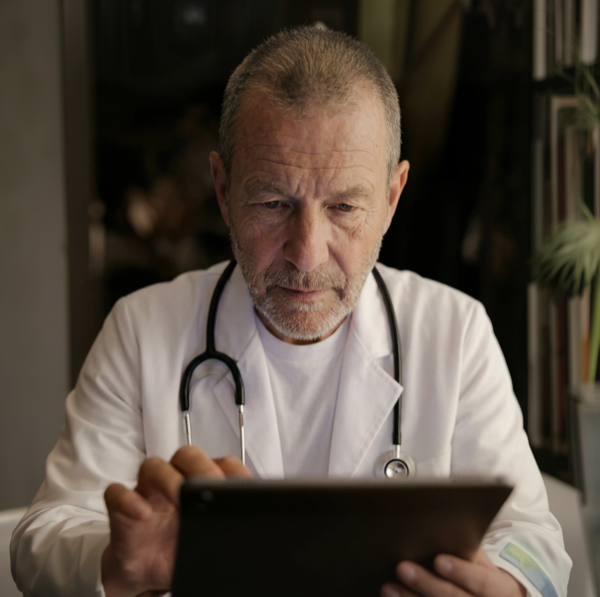 Physician on video call
