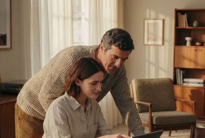 Couple reviewing results